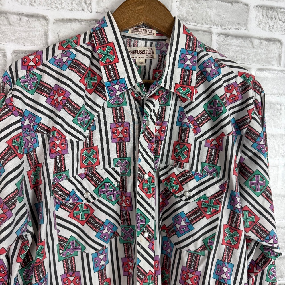 Sheplers Western Fit Vintage 90s Colorful Southwestern Print Snap Up Shirt LARGE